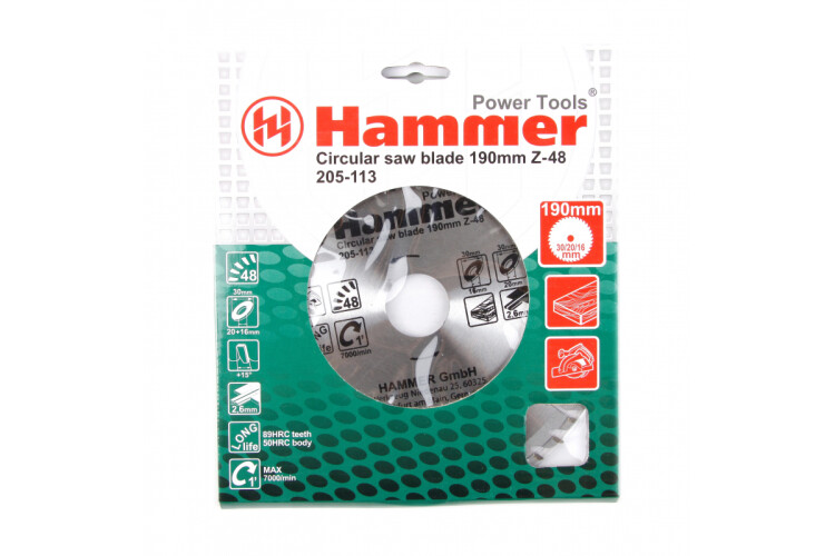 Диск пильный Hammer Flex 205-113 CSB WD  190мм*48*30/20/16мм по дереву