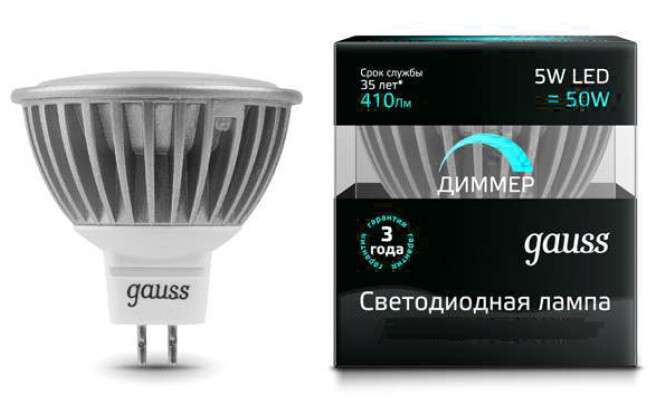 Лампа светодиод. (LED) с отраж. MR16 GU5.3 диммир.  5Вт 530лм 4100К 230В матов. Gauss