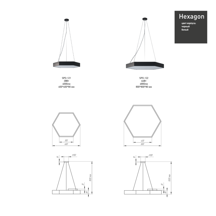 Светильник подв. (LED) 66Вт 4000К 4800лм IP40 шест.угл. 800х800х80 бел. Geometria Hexagon ЭРА