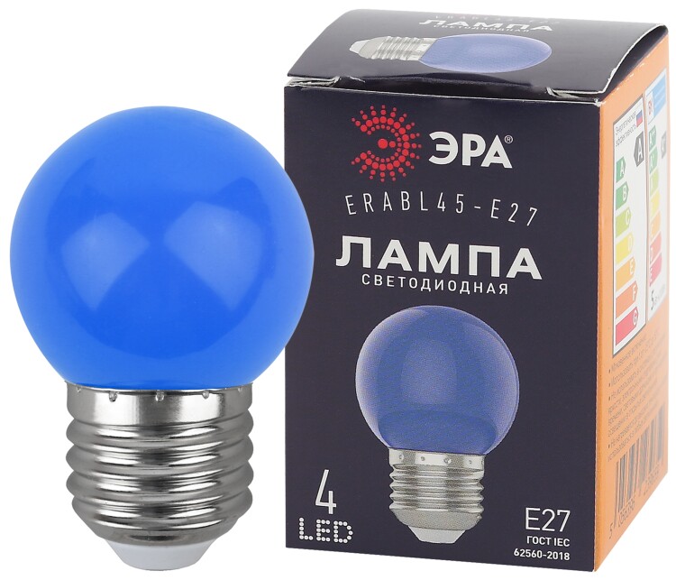 Лампа светодиод. (LED) для белт лайт Шар E27 1Вт 10лм 230В синяя ЭРА