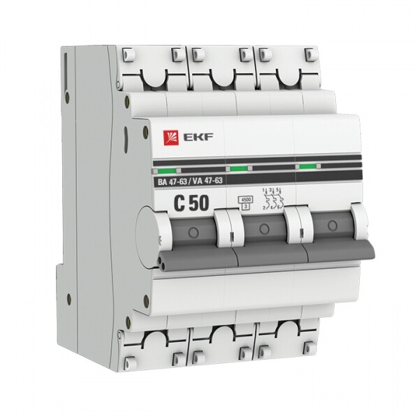 Выключатель автомат. 3-пол. (3P)  50А C  4,5кА ВА47-63 PROxima EKF