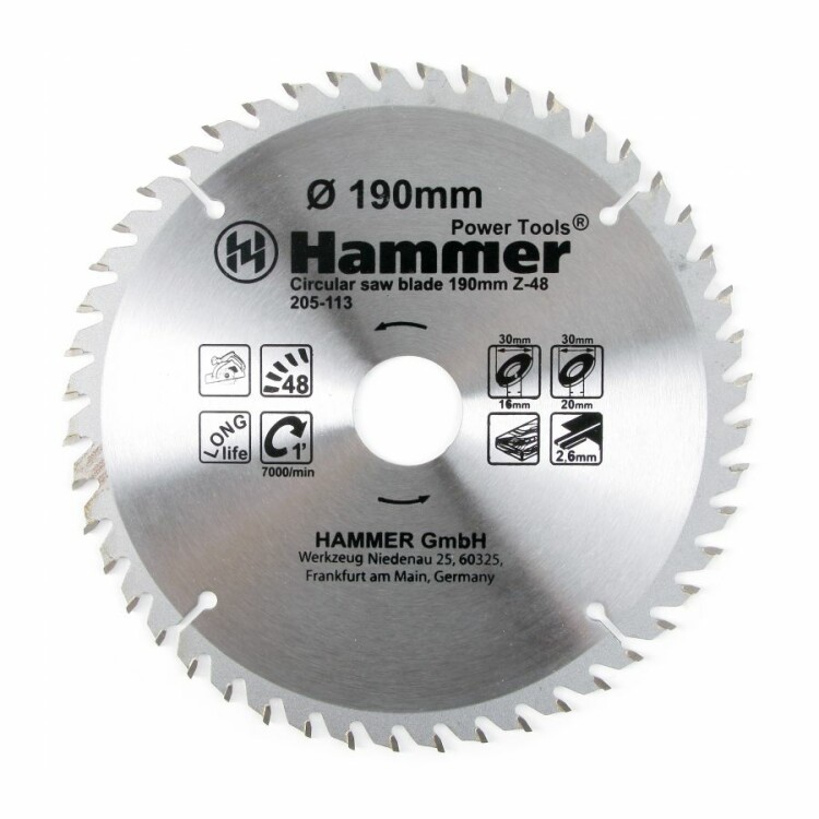 Диск пильный Hammer Flex 205-113 CSB WD  190мм*48*30/20/16мм по дереву