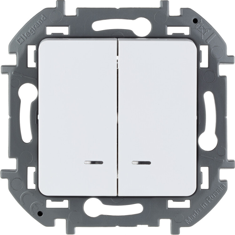 Выключатель С/У 2-кл. 10А (мех. с накл.) белый, с подсвет., с/заж. Inspiria